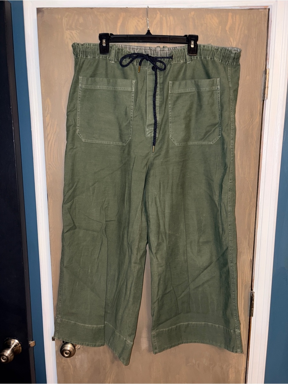 Pilcro Olive Green Cropped Drawstring Utility Pants